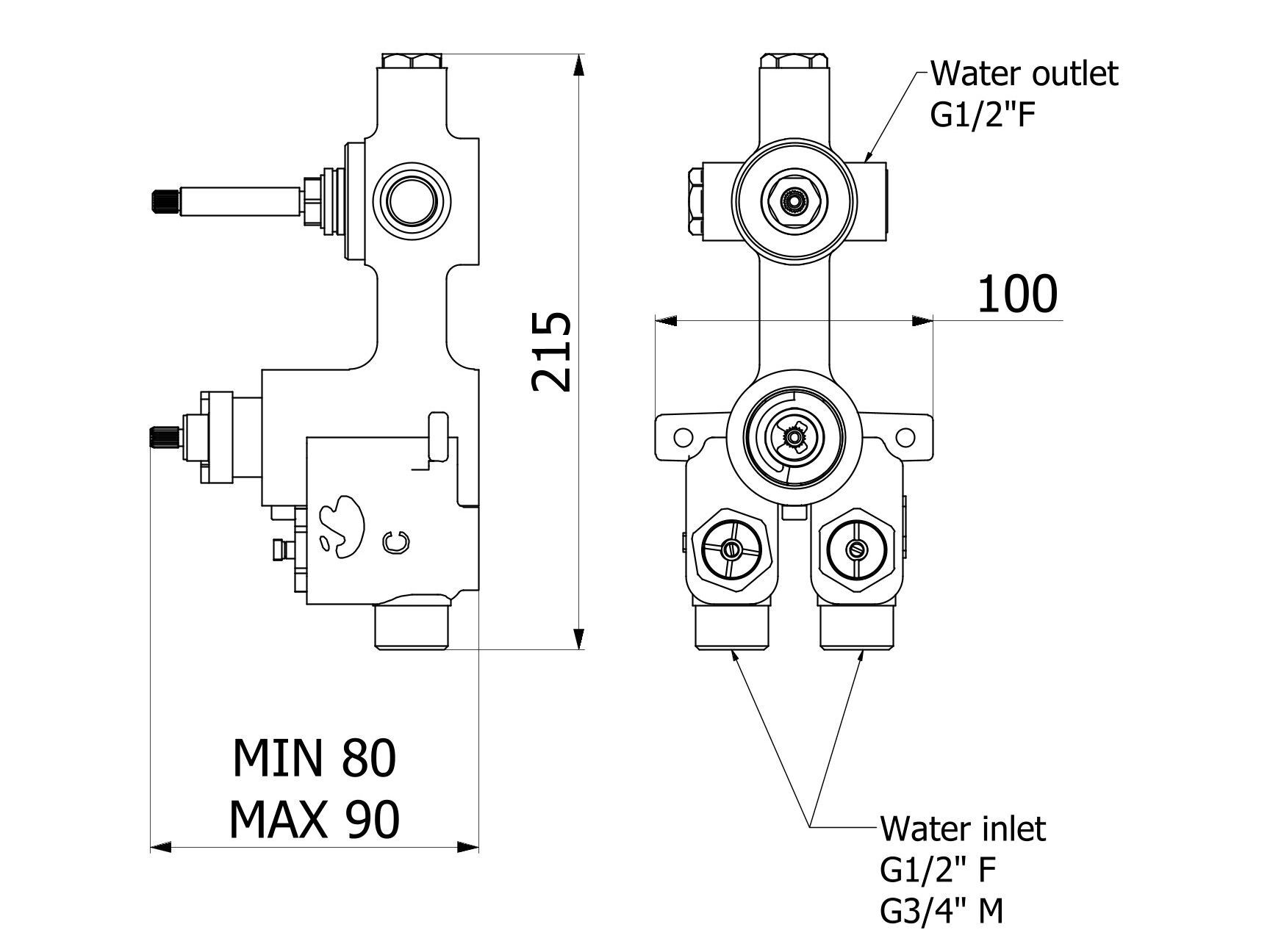 Термостатический встраиваемый корпус для смесителя для душа IB Aqua ARCH-00025734 - Вид №2