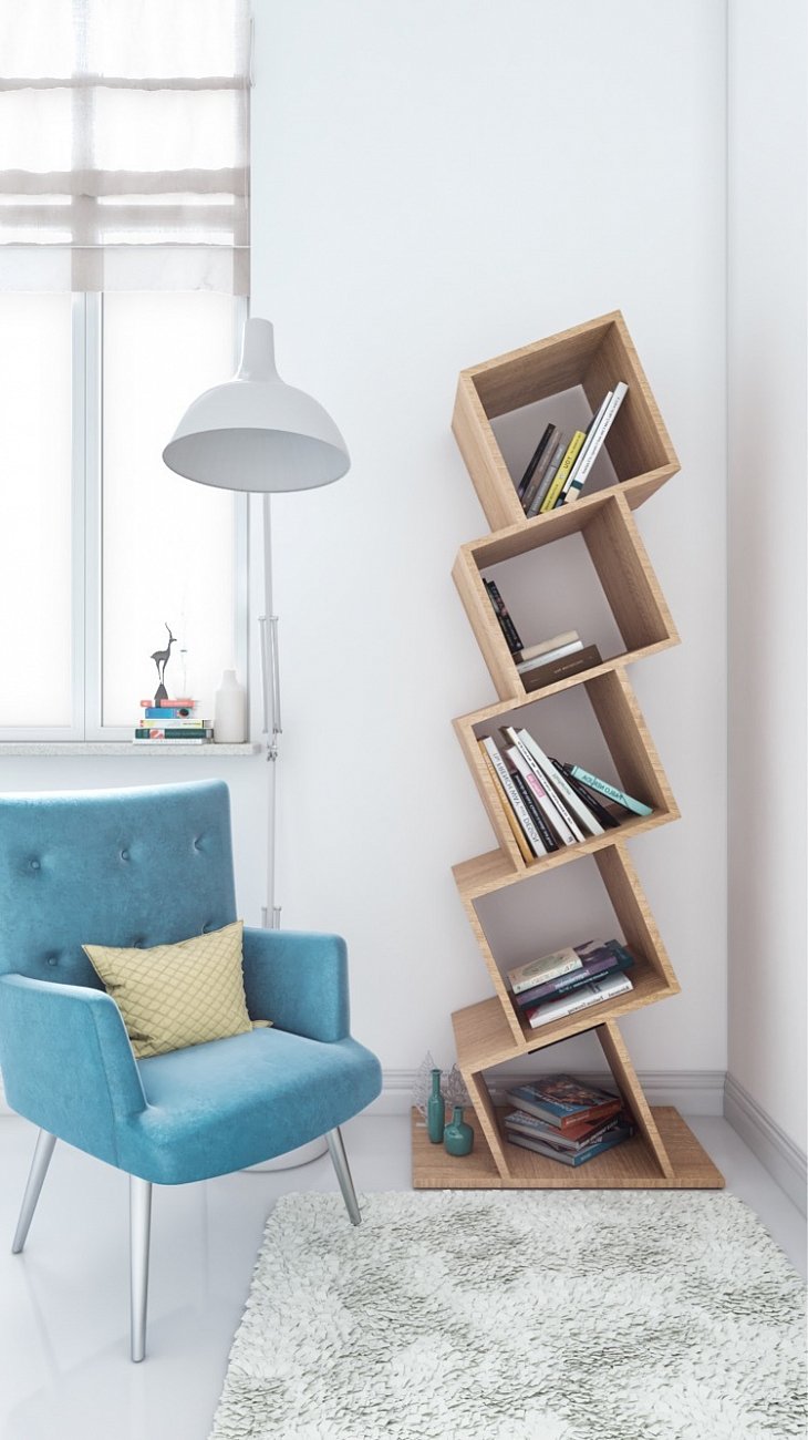 Стеллаж деревянный дизайнерский узкий беленый дуб "Матрица на 4" от Odingeniy ODINGENIY СТЕЛЛАЖИ "МАТРИЦА" 178437 Бежевый  - Вид №1