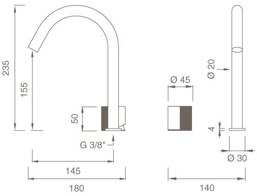 Ceadesign Смеситель на два отверстия с поворотным изливом Duet Det 11 - Вид №1