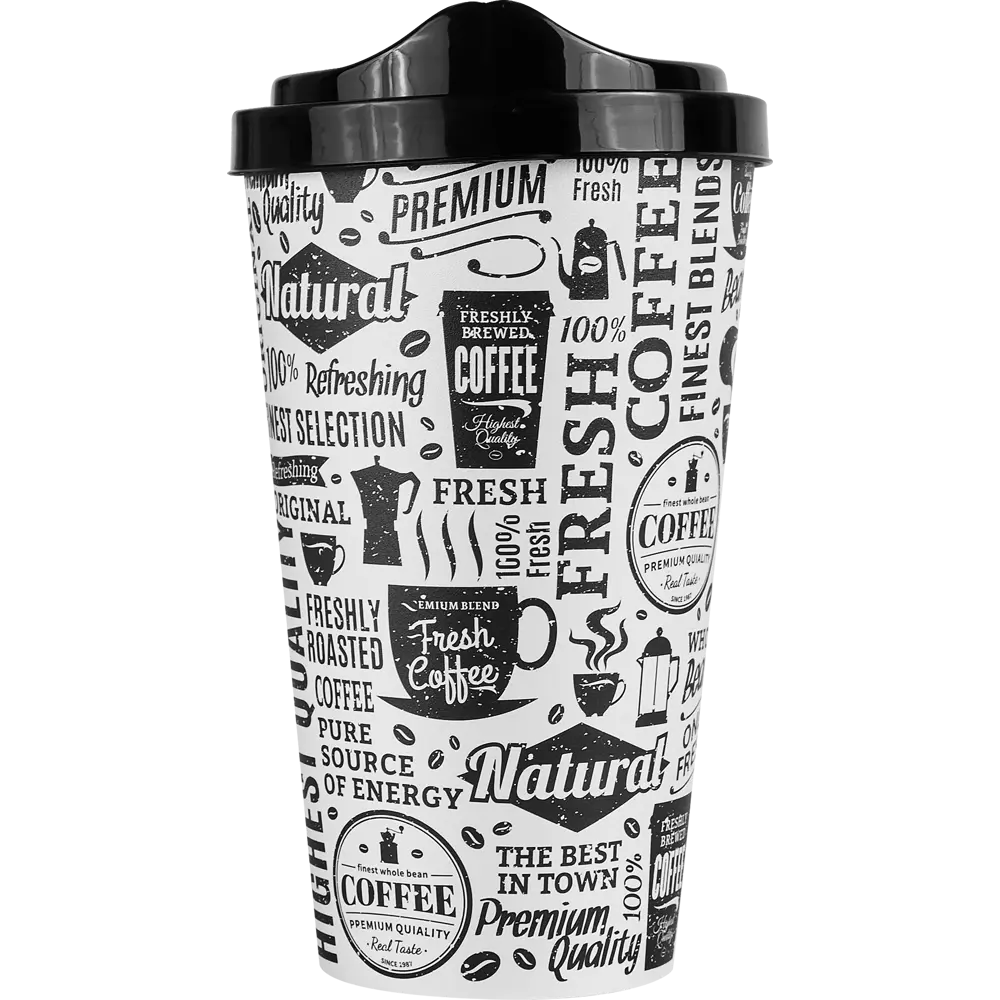 Стакан с крышкой Delinia с декором 550 мл пластик цвет черно-белый STLM-2038234 - Вид №1