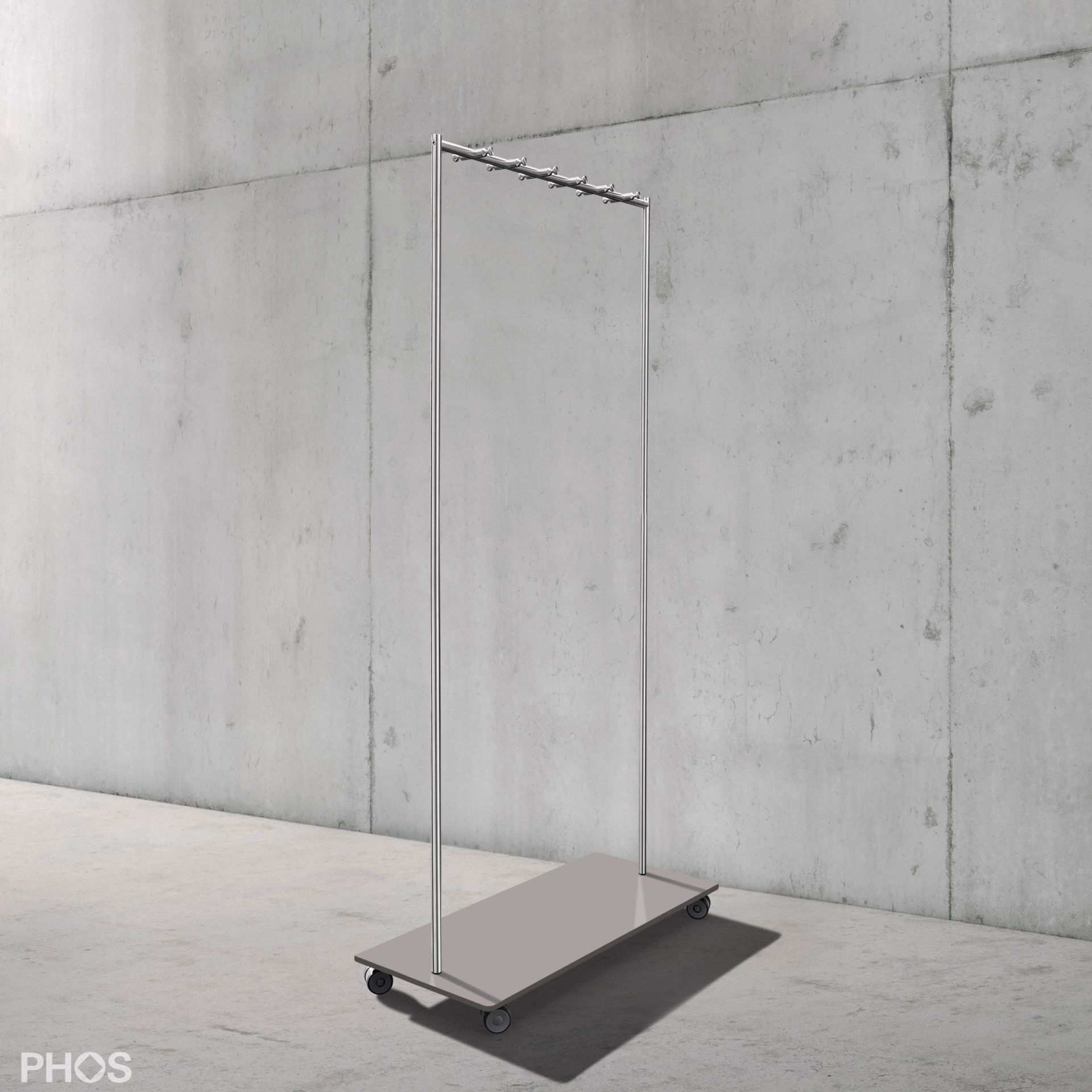 GW2 Гардеробная тележка Twin Pur с 12 крючками для одежды, основание: серое. PHOS 