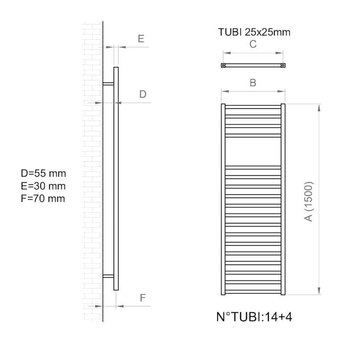 Настенный хромированный стальной полотенцесушитель с горячей водой Ercos Square ARCH-00057319 - Вид №4