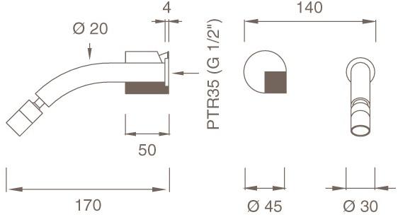 Ceadesign Смеситель для умывальника из нержавеющей стали настенный на 2 отверстия с регулируемым изливом Duet Det 19 - Вид №1
