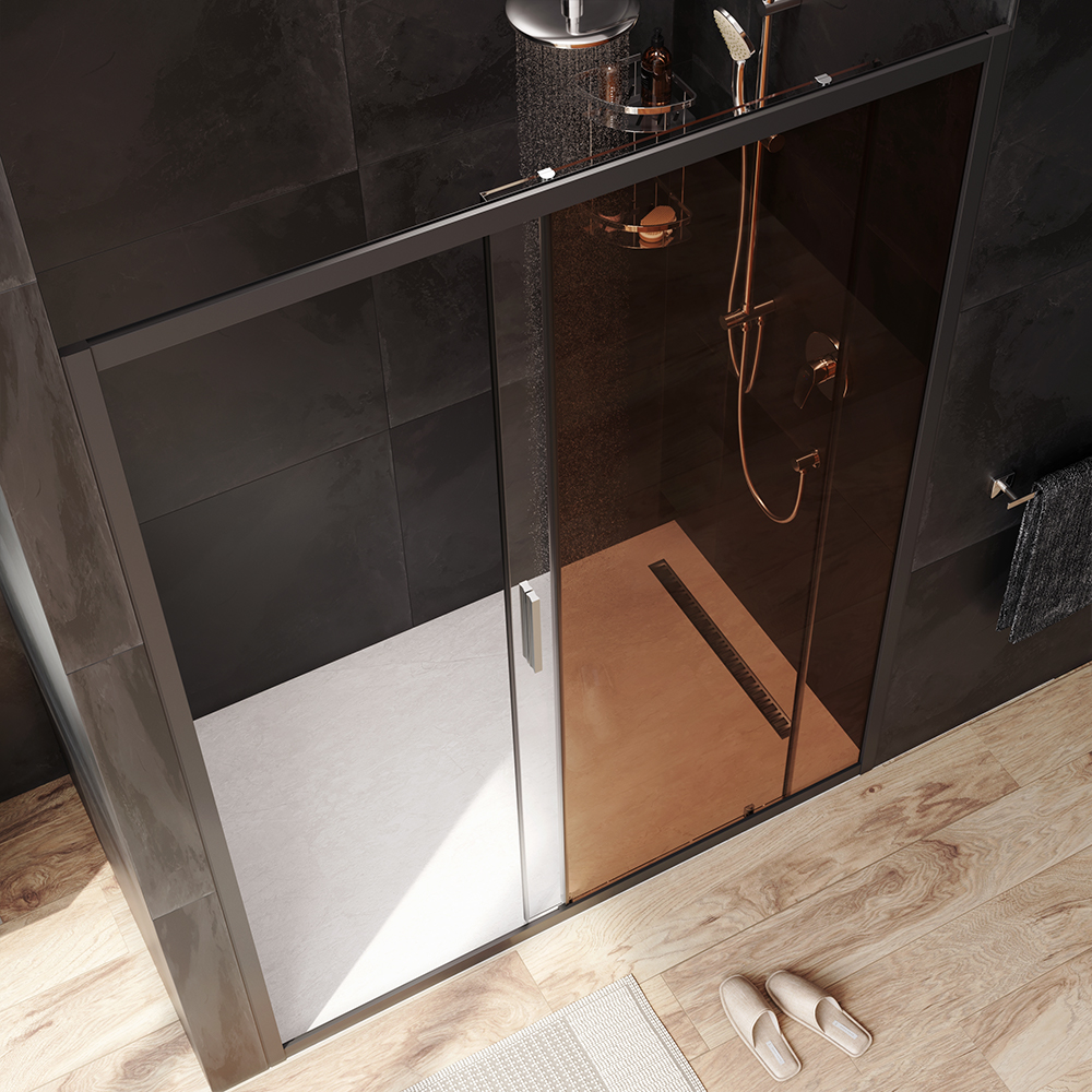 W90G-150-1-195BBr Solo Дверь душевая 150х195 стекло бронзовое профиль черный матовый AM.PM Gem - Вид №1