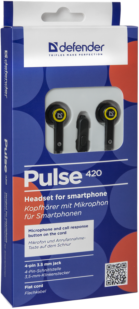 63421 гарнитура для смартфонов pulse 420 черный + желтый, вставки Defender Santreyd  - Вид №5