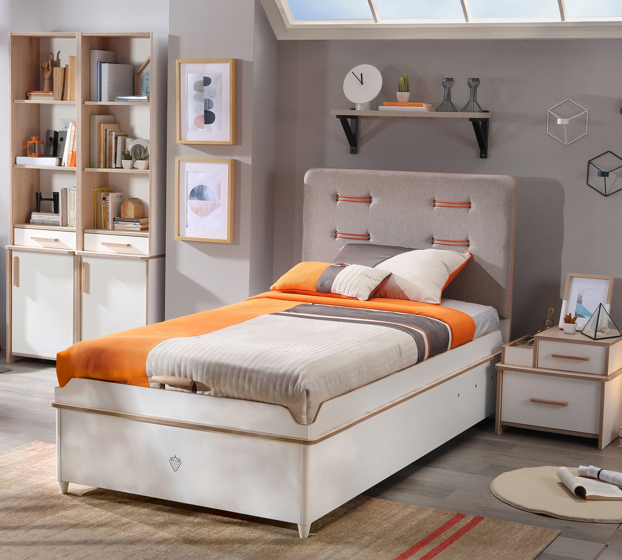 Кровать с подъемным механизмом белая односпальная 100х200 см Dynamic CILEK DYNAMIC 00-3832335 Белый;бежевый Santreyd  - Вид №3