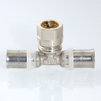 VTm.233.I.201516 Пресс-фитинг – тройник с переходом на обжимное соединение Valtec 20 x 15 x 16 мм  - Вид №4