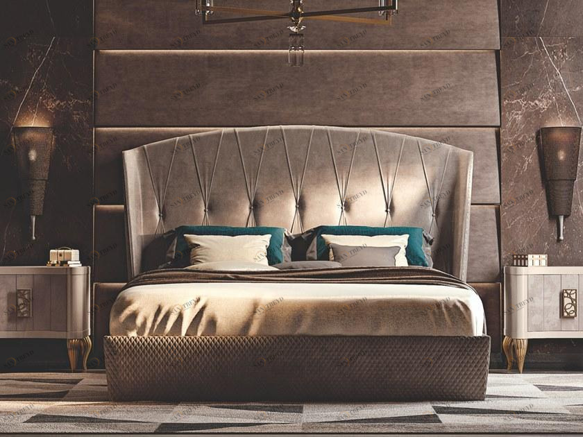 Valderamobili Кровать king size с обивкой из ткани с высоким изголовьем Aura sun-id-1421776