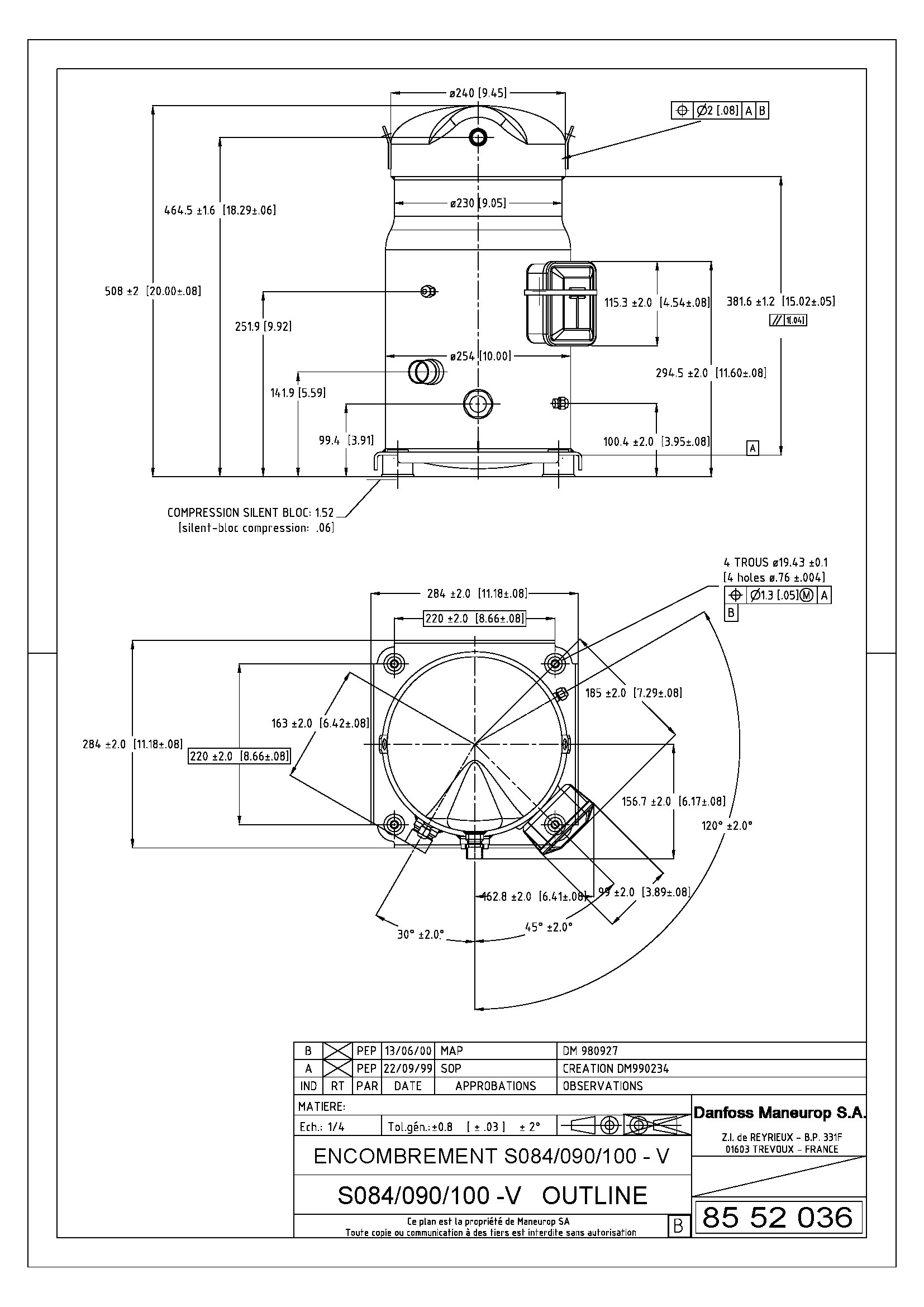 Danfoss SM — Герметичные спиральные компрессоры, R22 SM125-4CAI Компрессор спиральный SM125-4CAI  - Вид №11