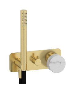 Внешние части встроенного в стену смесителя на 3 потребителя в комплекте с душевым гарнитуром. WE ARE IB mr314is_1 Brushed Pale Gold Marmo