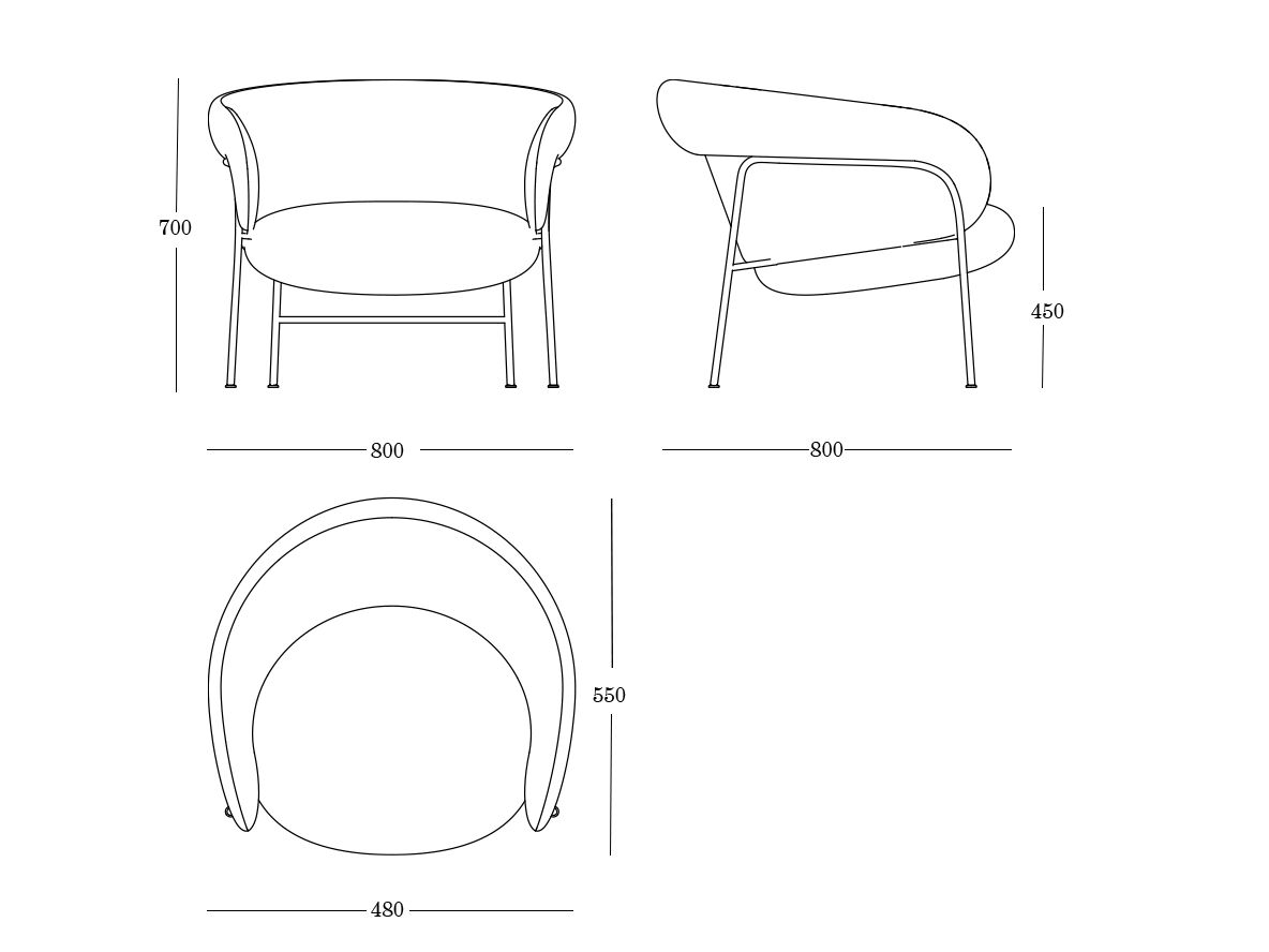 Кресло с 4 ножками из ткани с подлокотниками ONDARRETA имбирь ARCH-00144442 - Вид №6