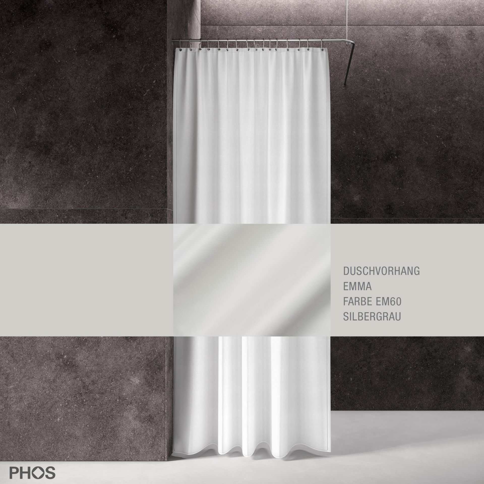 DV-EMMA200-180-EM60 Занавеска для душа emma серебристо-серая, длина 200 см, ширина 180 см. PHOS 