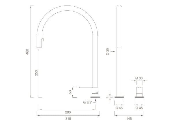Смеситель для кухни с 2 отверстиями из нержавеющей стали со съемным ручным душем CEADESIGN INNOVO ARCH-00027965 - Вид №2