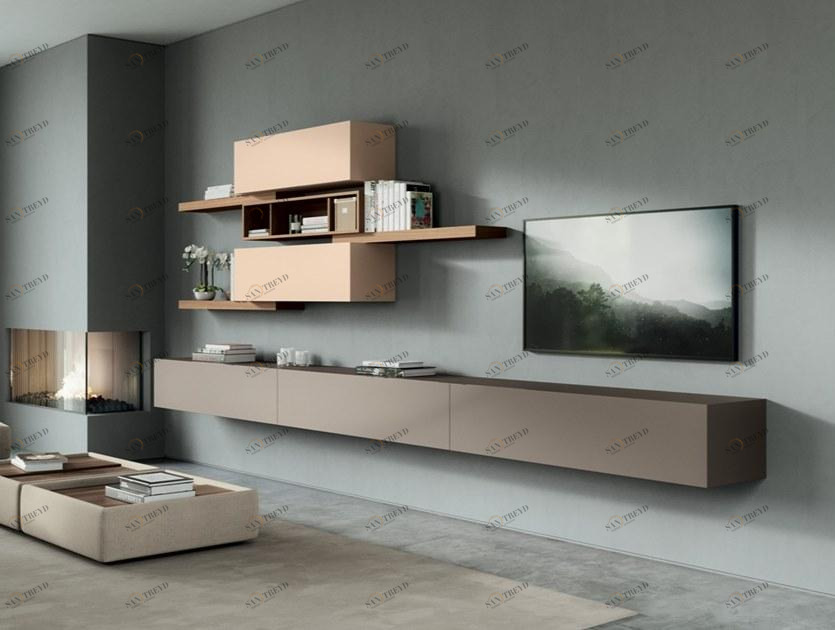 Febal Casa Стена с тумбой под телевизор, облицованная лакированным деревом sun-id-1465037