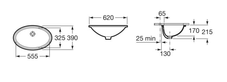 Фарфоровая овальная встраиваемая раковина Roca GRAND BERNA 327899..0 ARCH-00145738 - Вид №2