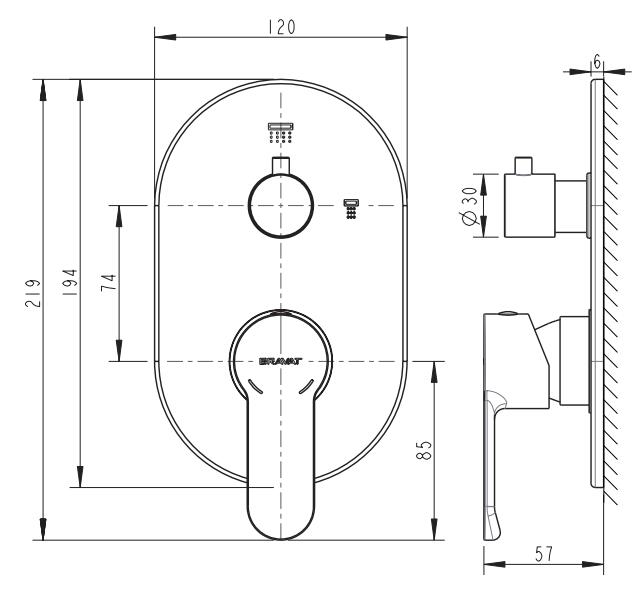 Смеситель встраиваемый в стену (2-функц.) NEW MOON P69191C-2-RUS bravat - Вид №1