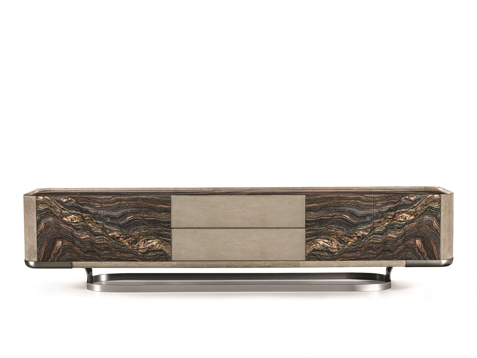 Двухсторонний шкаф с дверцами и ящиками из кожи и мрамора Longhi Loveluxe 2021-Rhythm'21 collection ARCH-00126493 - Вид №1
