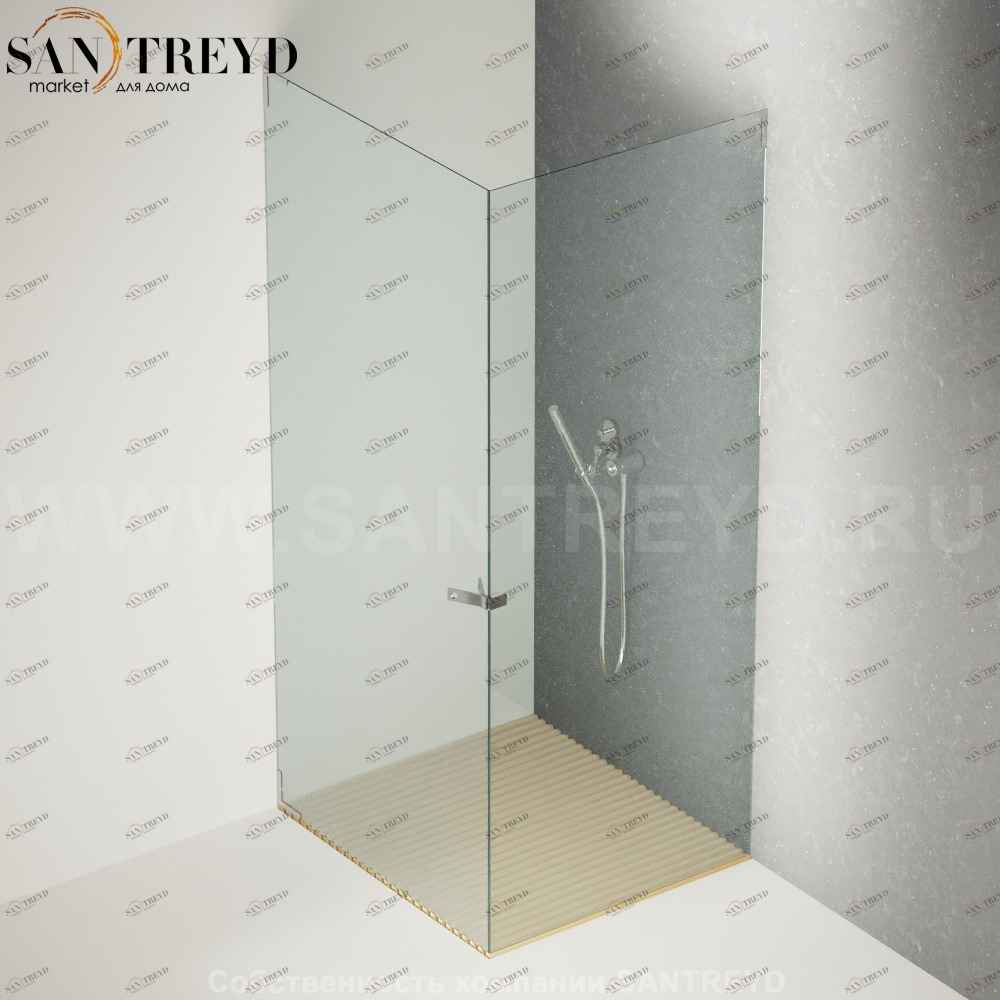 Душевое ограждение FLAT D подрезаемое, стеклянная с дверью прозрачная перегородка с поддоном из светлого дуба. Размеры: глубина от 70 до 100 см, длина от 70 до 95 см Agape DC10701007095NO