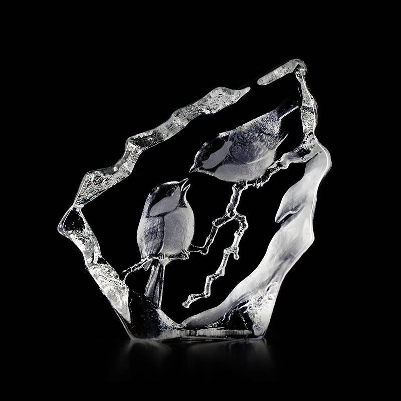 33592 Скульптура из прозрачного хрусталя "Болотные гаички", 160/165 мм. Maleras 