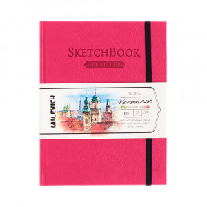 401464 Скетчбук для акварели Veroneze 200 г/м2 15 х 20 см твердый переплет Розовый Малевичъ