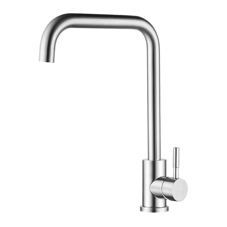 Смеситель д/кухни MELANA-610104 Tondo нерж.сталь, однорычажный, сатин, литой излив - Вид №1