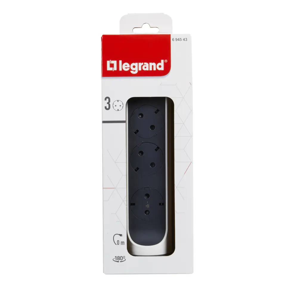 Колодка для удлинителя Legrand Комфорт 3 розетки с заземлением 3680 Вт цвет белый/черный 88500543 STLM-2042129  - Вид №3