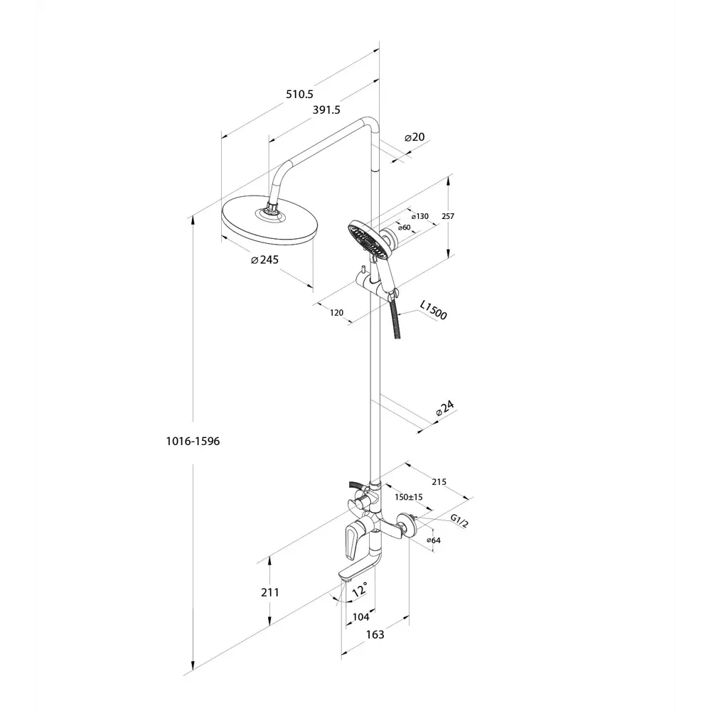 Душевая система Milardo Dale с регулируемой высотой и тропическим душем 89349197 STLM-0973351 - Вид №7