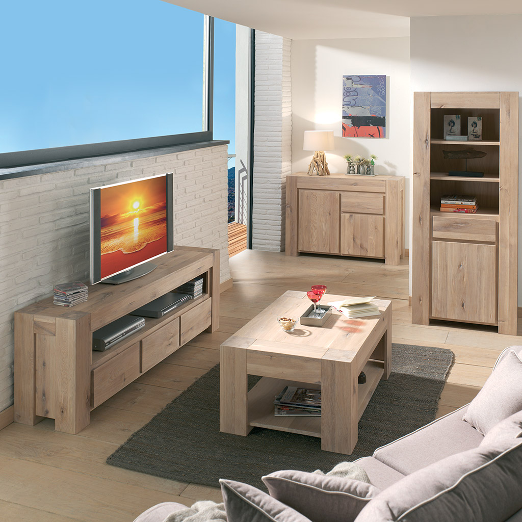 Тумба под телевизор с ящиками отбеленный дуб 3 Bjorn VAVI BJORN 132633 Бежевый - Вид №1