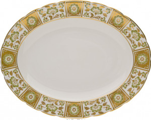 90772 Royal Crown Derby Блюдо овальное Royal Crown Derby "Дерби, зеленый декор" 38см Фарфор костяной