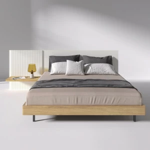 Кровать двуспальная 160х200 с навесной полкой дуб с белым Mark BRAGIN DESIGN ДИЗАЙНЕРСКИЕ 00-3879386 Бежевый;белый