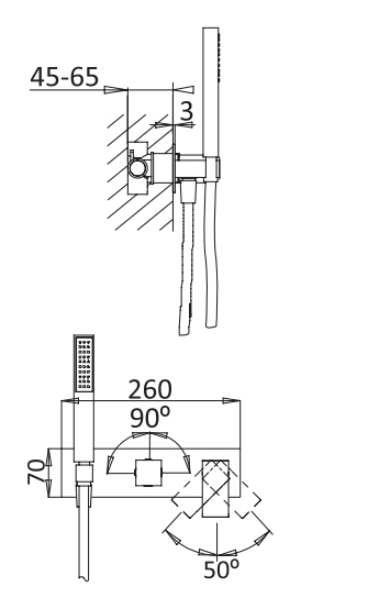 Встраиваемый смеситель для ванны, на 3 выхода, в комплекте с ручным душем CEZARES PORTA-VDM2-BIO - Вид №1
