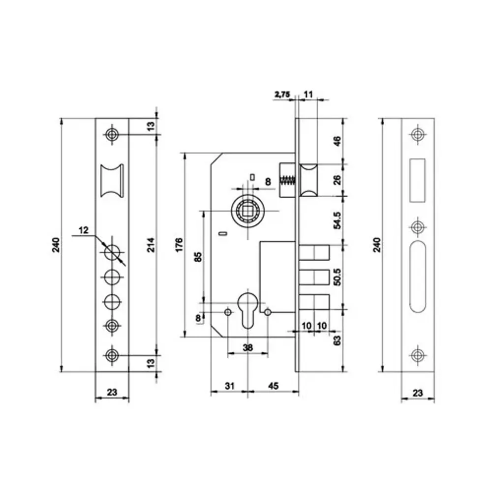 Замок врезной 2000, с перфорированным ключом, цвет хром 17167579 STLM-2131161 PALLADIUM  - Вид №3