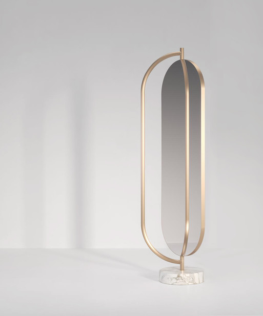 Secolo Giove Напольное вращающееся зеркало с мраморной основой  Standard, сатинированная сталь, отделка тканью Standard 