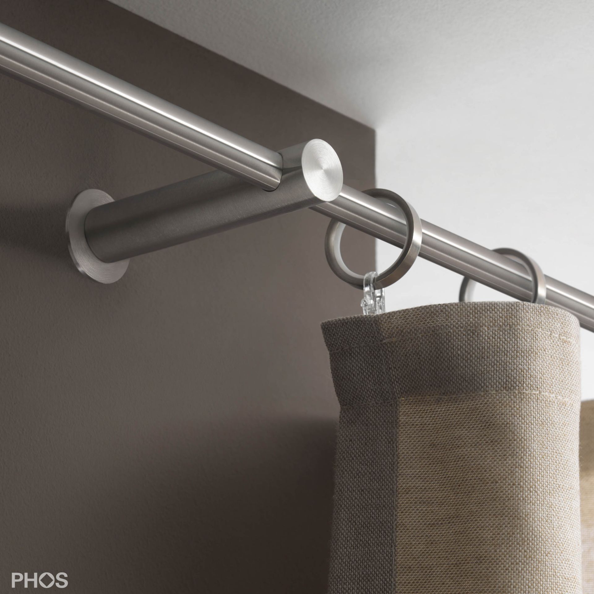 VS20-100E2400 Комплект карнизов: 240 см с 2 концевыми кронштейнами и 1 кронштейном в качестве центральной опоры (среднее расстояние от стены) PHOS  - Вид №2