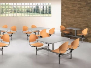 TALIN Прямоугольный стол из полипропилена для общественных мест со встроенными стульями Delfi