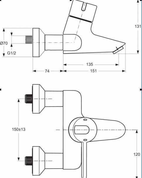 A4162AA Настенный термостатический однорычажный смеситель для ванны/душа с цикловым затвором Ideal Standard CERAPLUS - Вид №2