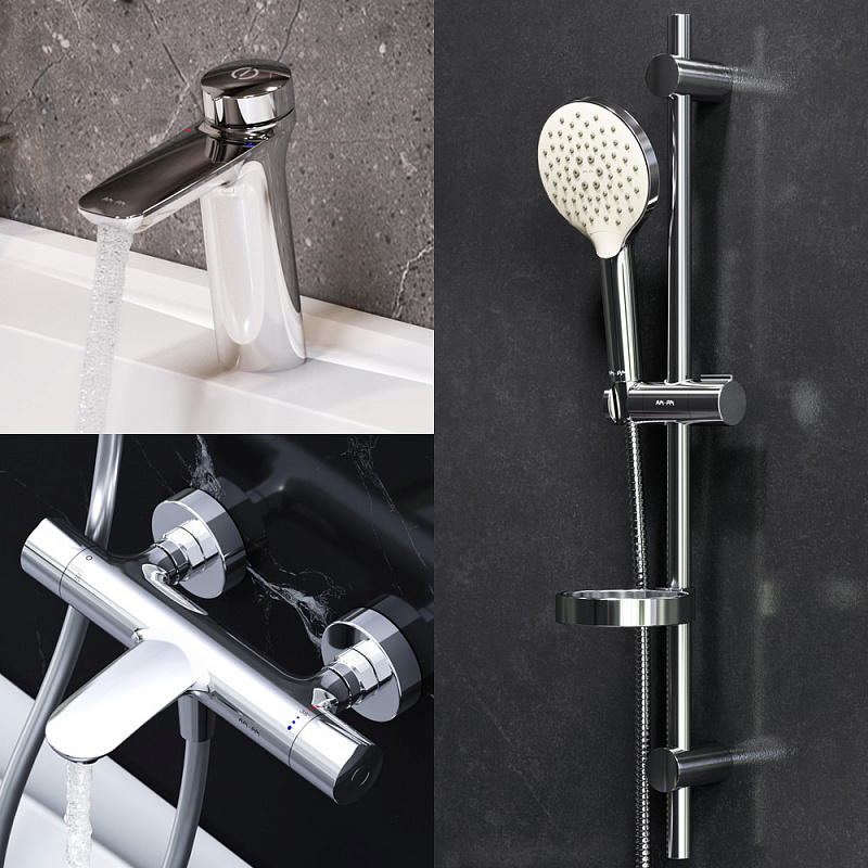 F40950A02 набор 3в1: см-ль д/умывальника см-ль д/ванны/душа с термостатом душ. компл AM.PM Inspire V2.0  - Вид №2