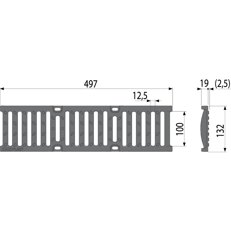 Дренажный канал 100 мм с металлической рамой и чугунной решеткой C250 ALCAPLAST AVZ103R202 - Вид №1