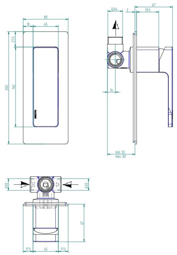 Встроенное управление с душевой штангой и ручным душем Qquadro Santreyd sun-id-1350631 - Вид №3