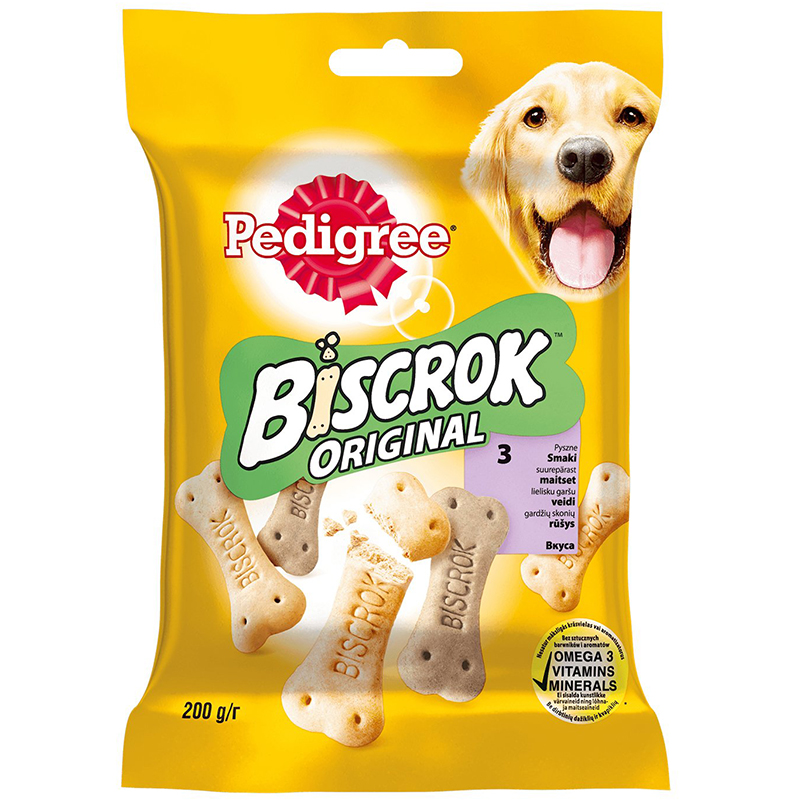 ПР0051342 Лакомство для собак Biscrok бисквитные косточки ассорти 200г PEDIGREE 
