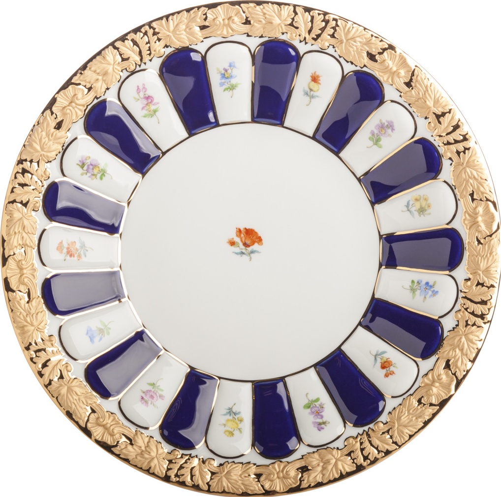 89031 Meissen Блюдо для торта 27см "Форма - Икс" (россыпь цветов, кобальт) Фарфор 