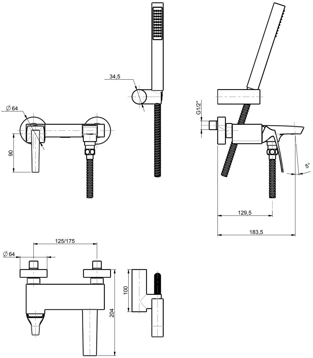 Rubinetterie Frattini Смеситель для ванны, однорычажный, внешний Luce suite sun-id-1493095 - Вид №1