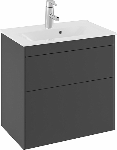 47374 IFO Sense напольная тумба для тонкой раковины с двумя ящиками, компактная, Ш = 600 мм, Ш1 = 615 мм, шпон черного дуба - Вид №4