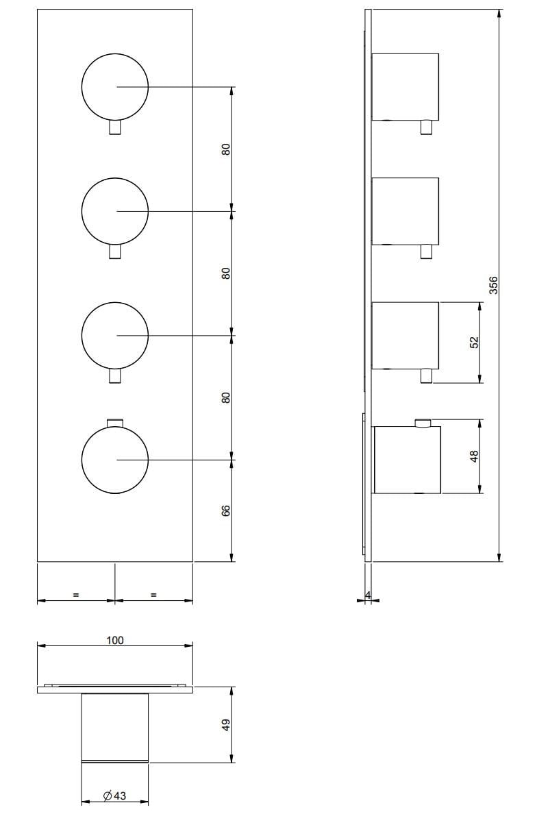Металлический смеситель для душа с 4 отверстиями с пластиной Gessi Мелы316 ARCH-00062859 - Вид №2