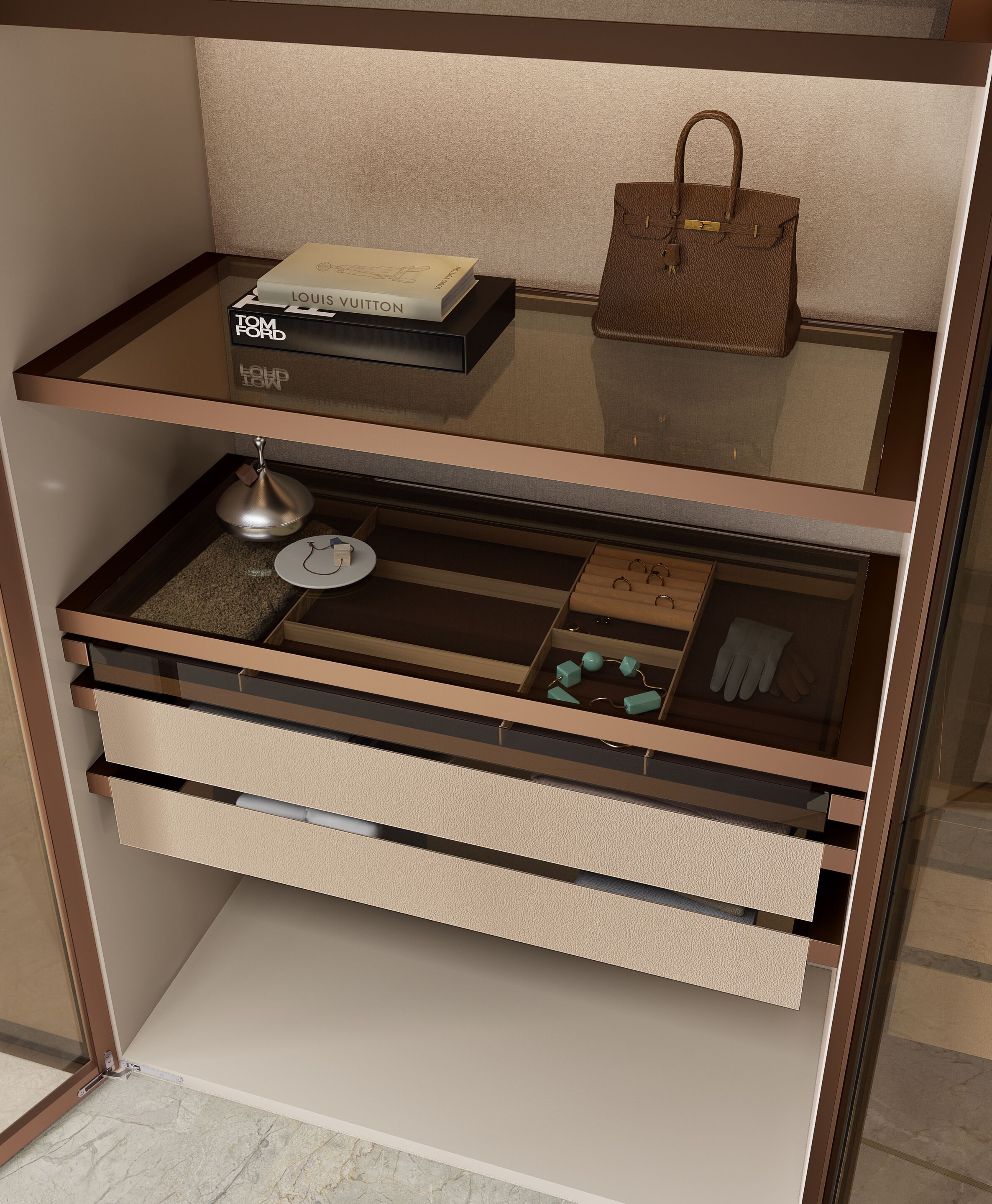 Модульная деревянная и стеклянная гардеробная со встроенным освещением Bizzotto Italia Нара ARCH-00066082 - Вид №6