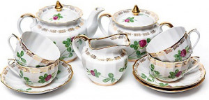 10617344 Мануфактуры Гарднеръ в Вербилках Сервиз чайный 6/15  "Клевер" "Совершенство природы" в футляре Фарфор, Керамика