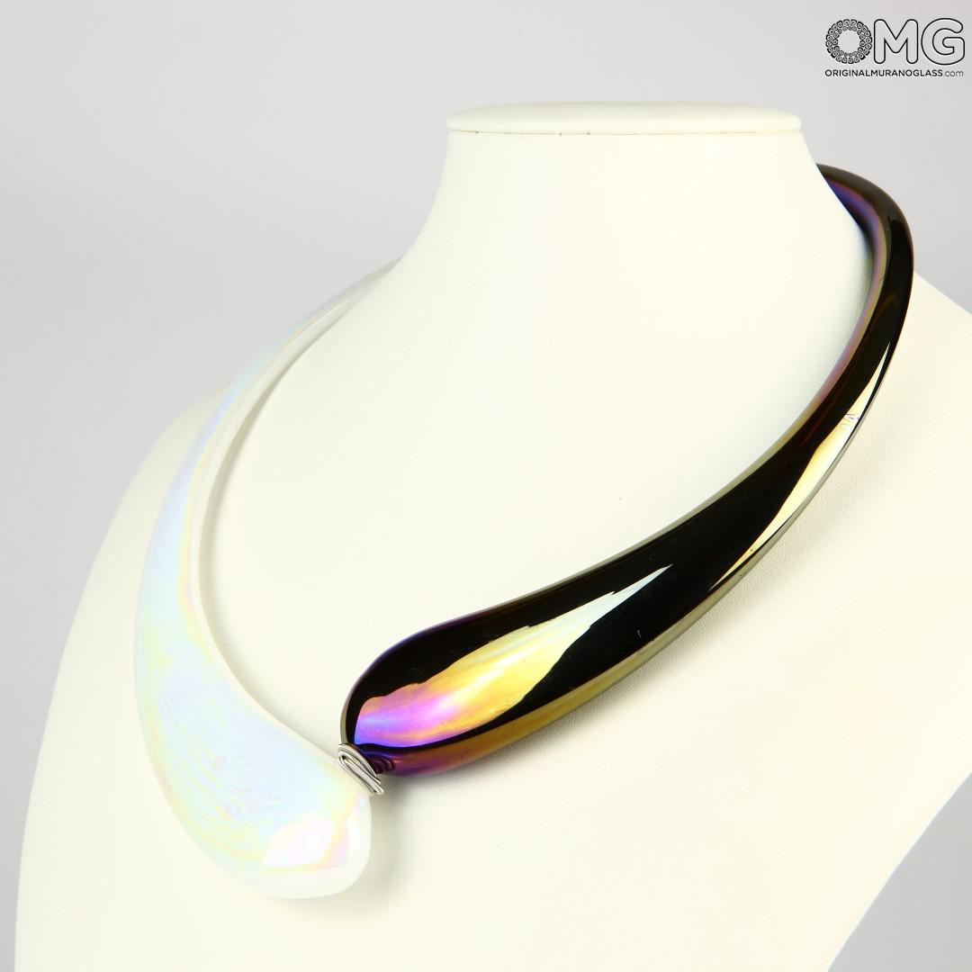 2543 ORIGINALMURANOGLASS Колье Дениз чёрно-белое переливчатое - Original Murano Glass OMG 21 см  - Вид №1