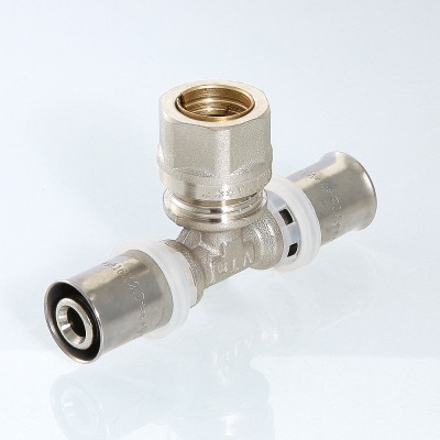 VTm.233.I.201516 Пресс-фитинг – тройник с переходом на обжимное соединение Valtec 20 x 15 x 16 мм  - Вид №3