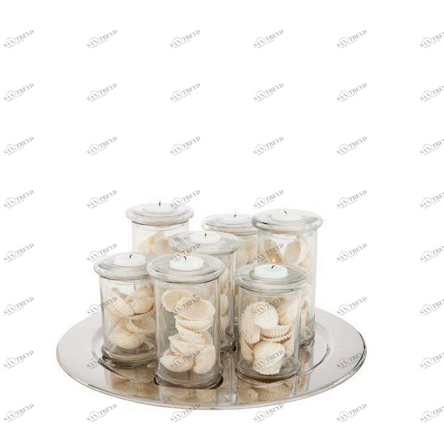 Поднос металлический с 7 подсвечниками D 50 см серебряный Parker Large от Eichholtz EICHHOLTZ EICHHOLTZ 060370 Прозрачный;серебро 