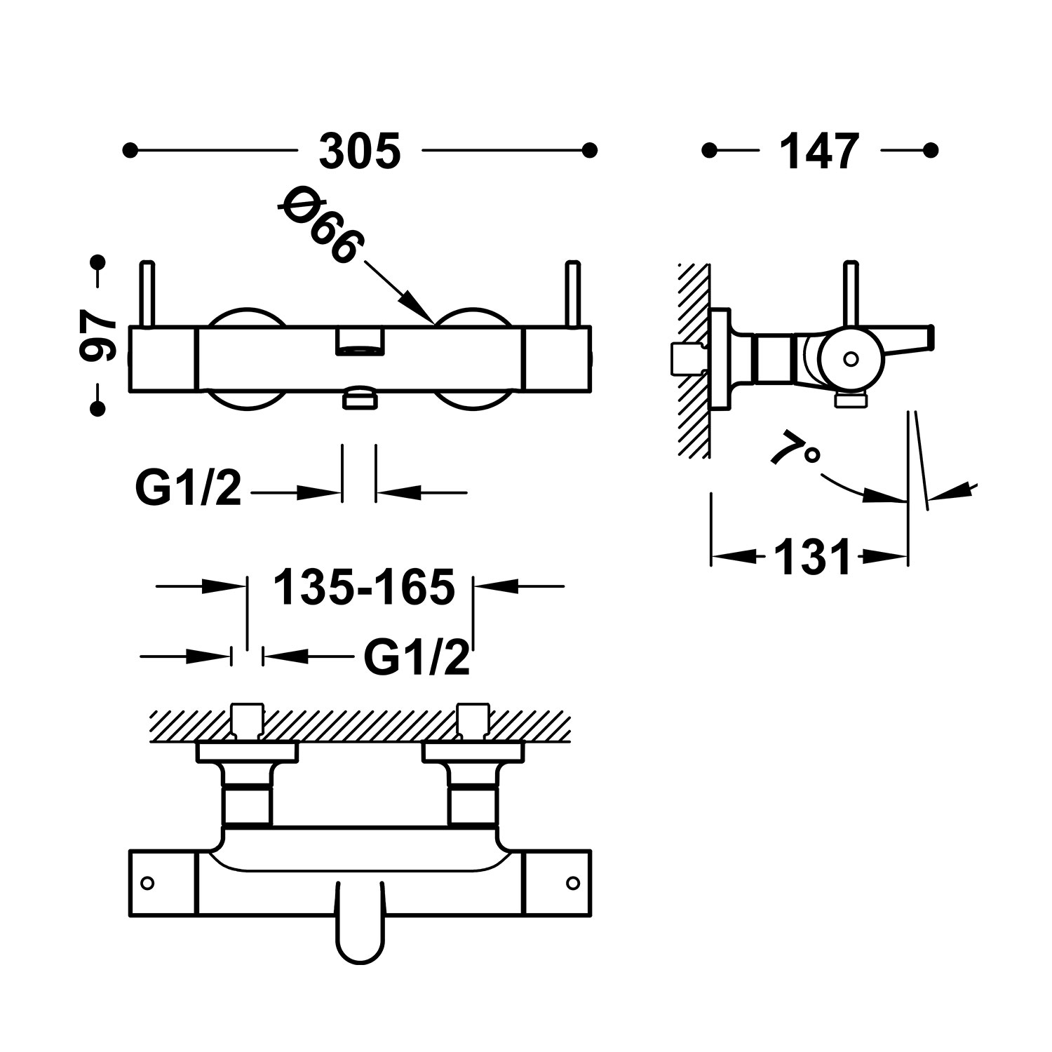Настенный термостатический смеситель для ванны и душа с эргономичными ручками-19027410 TRES Thermostatic - Вид №1
